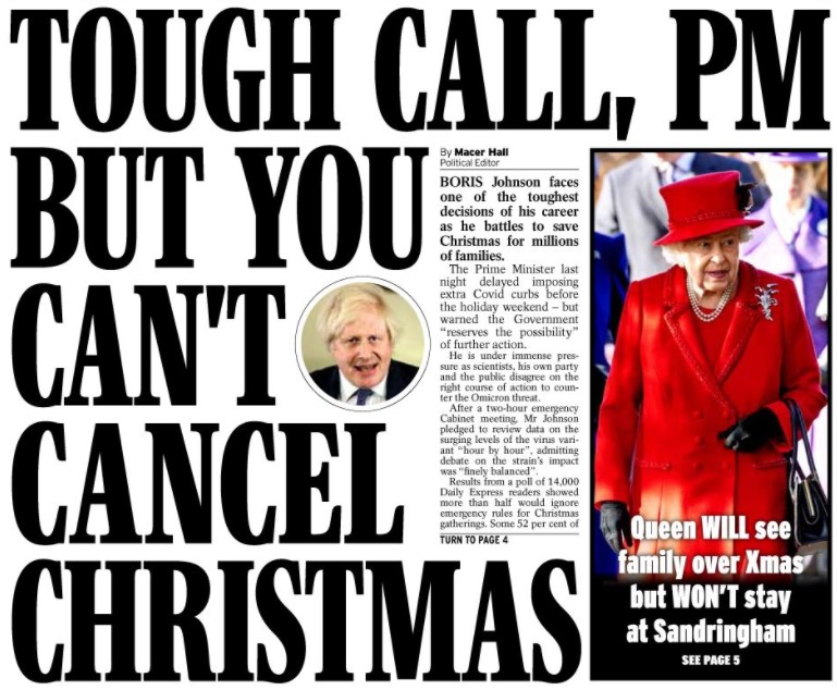 Christmas limbo newspaper headlines - Daily Express